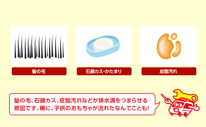 お風呂の排水溝をつまらせる原因