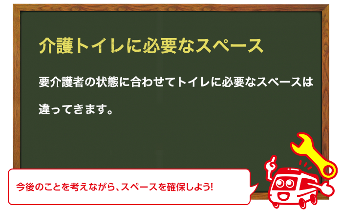 介護、バリアフリーのトイレに必要な空間スペース